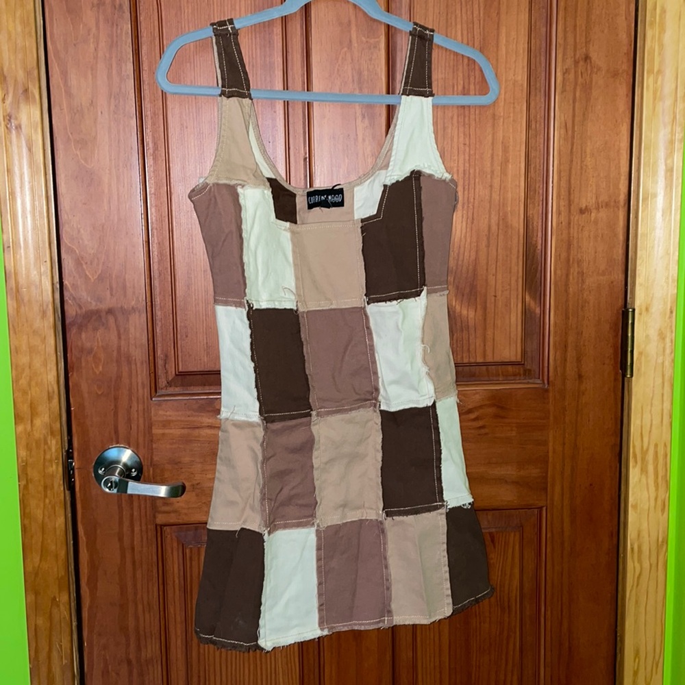 Current-mood frayed color block dress🤍🤎🖤